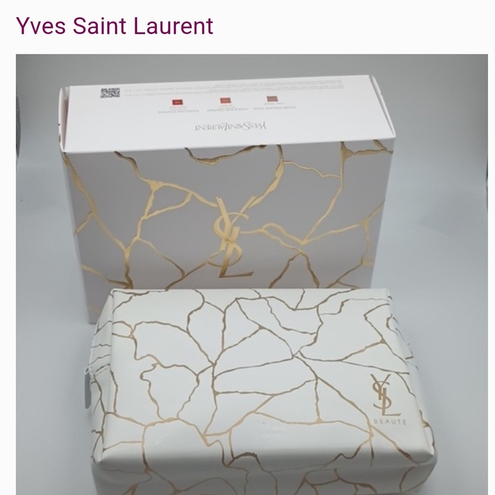 Yves Saint Laurent White and Gold Makeup Pouch
